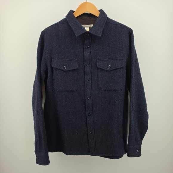 Outerknown Jackets & Blazers - Outerknown Wool Shirt Jacket Mens Large Navy Blue Heavyweight 100% Wool Shacket